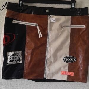 Brown and Black Patchwork Skirt with Zipper